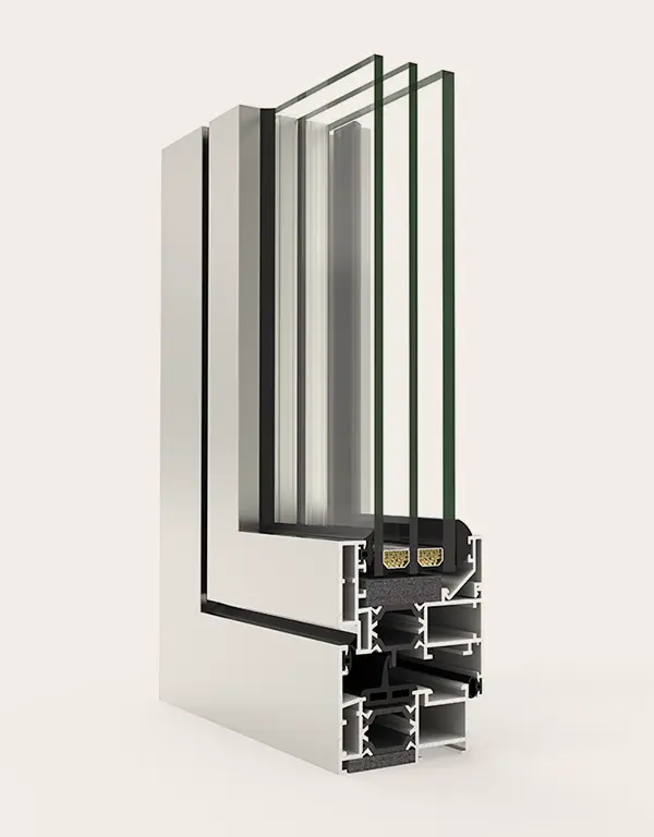 Sección del perfil COR 60 para ventanas y puertas de aluminio