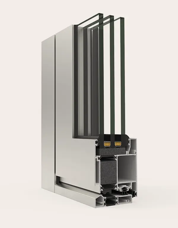 Detalle de la perfilería Millenium plus 80 de Cortizo para puerta peatonal en aluminio